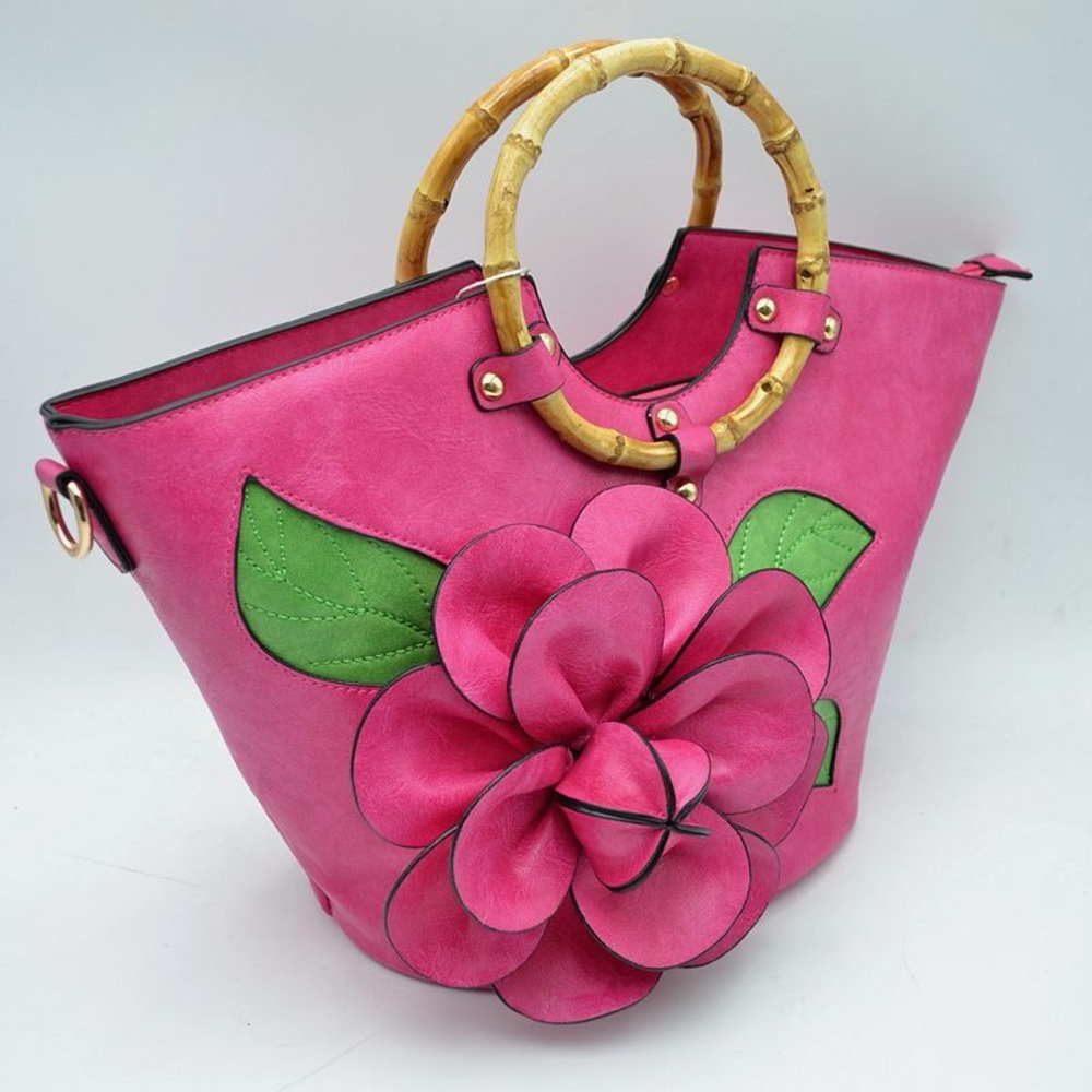 Pink Crossbody Floral Bamboo Handle Tote Bag - Picture 1 of 2